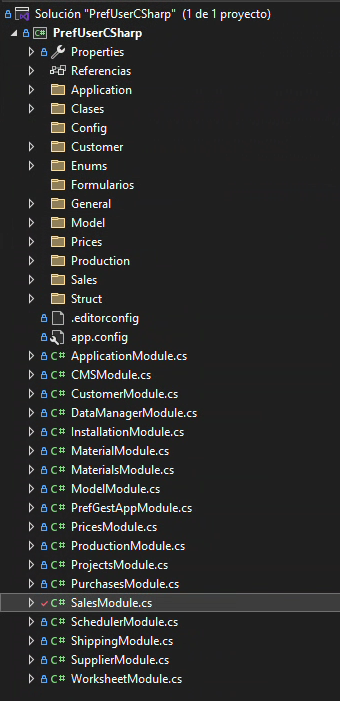 Captura de pantalla del proyecto PrefUserCSharp - Librería PrefGest - Librería C# para extender las funcionalidades del software empresarial PrefGest.